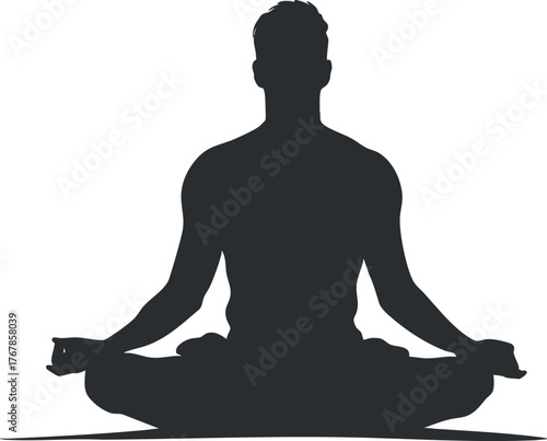 A silhouette of a person meditating in a calm and serene posture emphasizing relaxation and mindfulness.