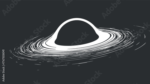 Abstract illustration of a black hole with swirling lines representing gravitational effects in space.