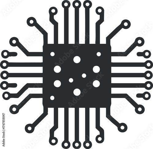 A stylized illustration of a microchip with circuit connections symbolizing technology and innovation.
