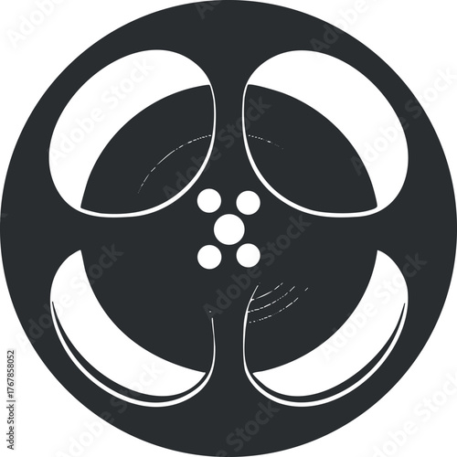A black and white illustration of a film reel symbolizing cinema and entertainment.