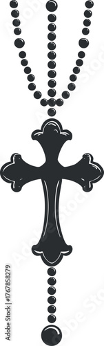 A simple black rosary with a cross symbolizing faith and spirituality.