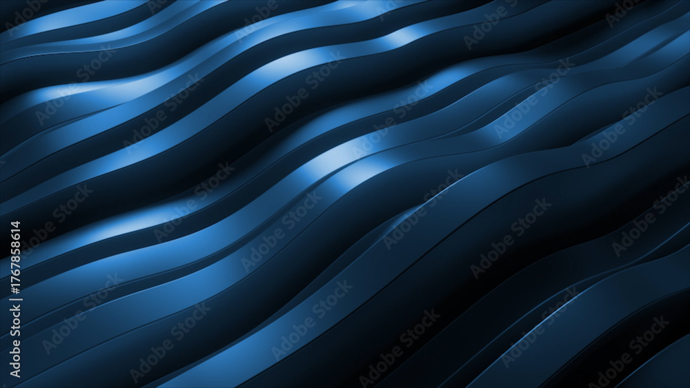 Obraz premium Abstract background presenting smooth flowing blue strips with shiny highlights and shadows, offering a dynamic visual texture for modern design and technological concepts. 3d rendering