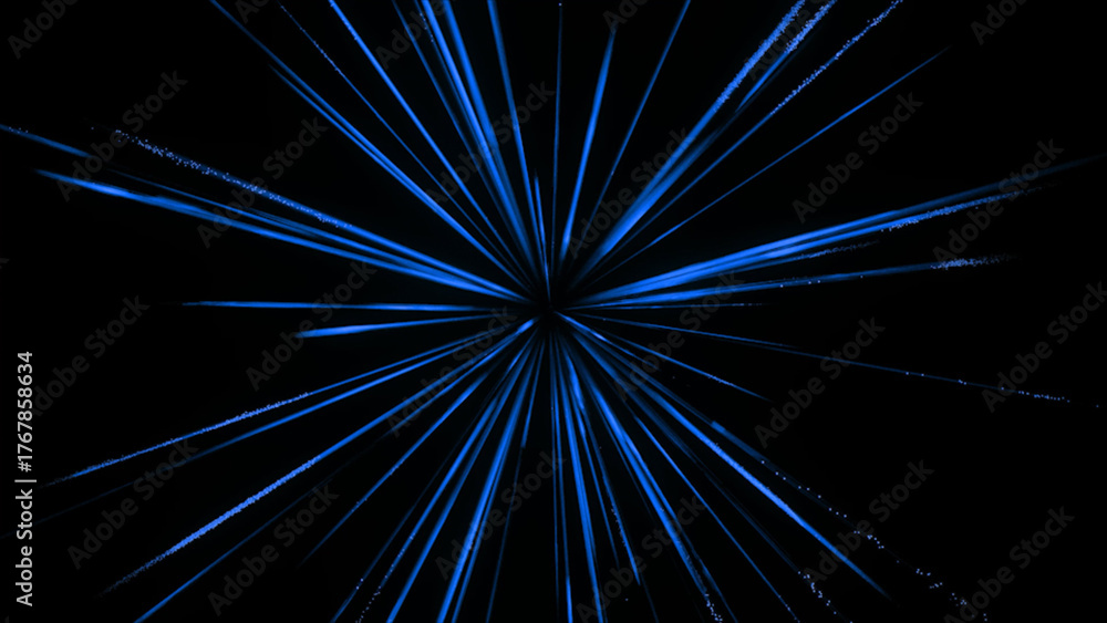 Fototapeta premium Blue light rays and particles creating a dynamic abstract background showing speed, acceleration, and digital movement in a futuristic style. 3d rendering