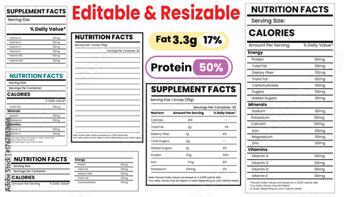 nutrition facts, vitamin facts,  supplement facts, nutrition fact template, food label, supplement label