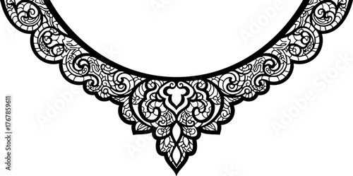 Intricate black lace collar design with elegant scrolling patterns perfect for fashion or jewelry branding