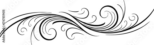 Elegant black swirl flourish adds decorative flair to designs, perfect for invitations, borders, and artistic accents.