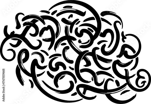 Abstract black ink swirls create a dynamic, organic pattern evoking thought and creativity, perfect for modern design.