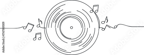 A minimalist illustration of a vinyl record with musical notes, symbolizing the essence of music.