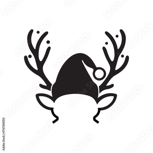 Reindeer Antlers Silhouette with Santa Hat icon– Christmas Vector Design