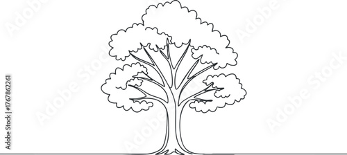 A detailed illustration of a tree with a broad canopy and prominent trunk.
