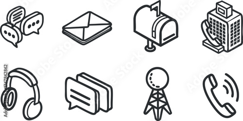 A collection of communication icons including messaging, mail, and telephone symbols.