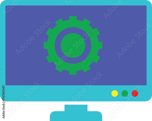Green computer monitor with gear settings icon