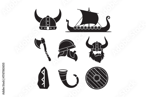 Collection of viking symbols and warrior imagery