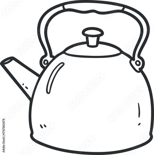 A simple sketch of a kettle with a handle and spout ideal for boiling water.