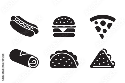 Collection of six popular fast food icons