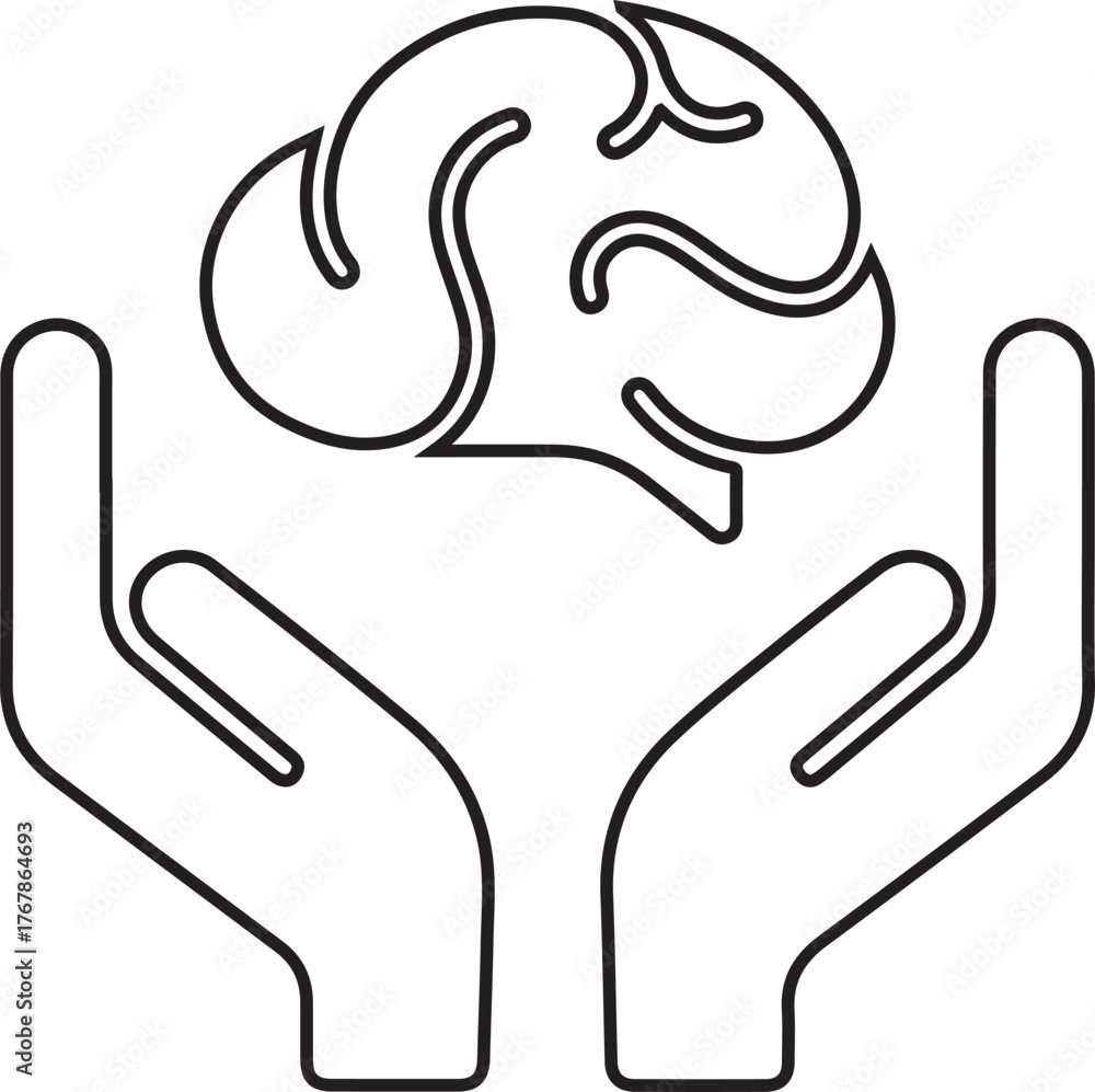 Obraz premium Mental Health Support Icon Illustration: Brain Care, Psychological Well-being, and Thoughtful Assistance Depiction in Minimalist Line Art on Transparent Backdrop