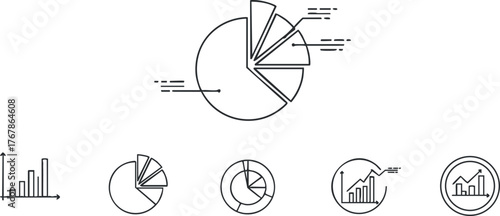 A collection of various data visualization elements including charts and graphs for analytics.