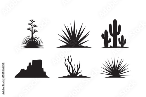 Desert plant silhouettes collection for graphic design