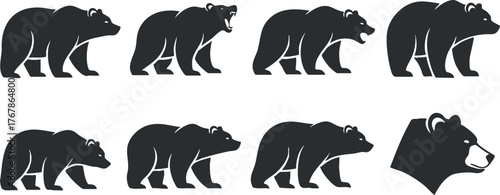 A collection of bear silhouettes in various poses showcasing their natural movement and form.