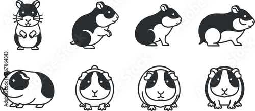 A collection of cute cartoon guinea pig illustrations in various poses and styles.