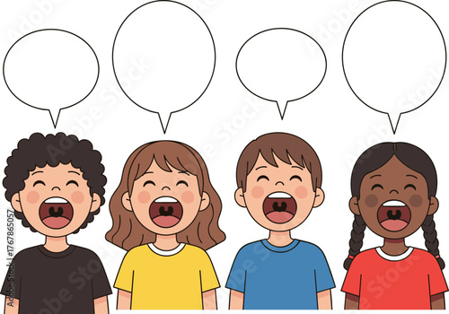 Cartoon vector illustration of smiling school kids with balloons