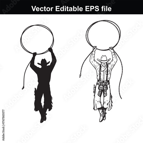 Cowboy holding lasso overhead, ready to cast