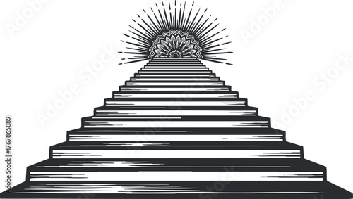 Illustration of ascending stairs leading to a radiant light symbolizing personal growth and journey.