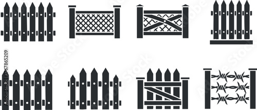 Various styles of fences suitable for gardens and outdoor spaces showcasing different designs.