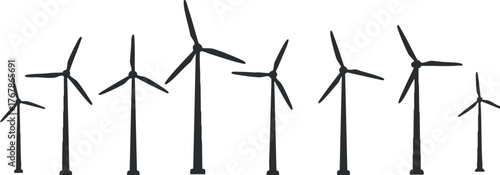 A series of wind turbines showcasing renewable energy technology in a natural landscape.