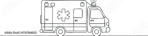 A simple line drawing of an ambulance vehicle for emergency medical services.