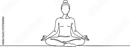 A minimalist illustration of a woman meditating in a serene yoga pose for wellness and mindfulness.