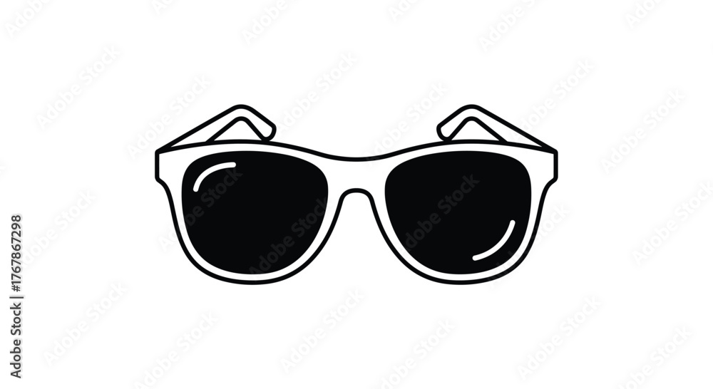 Fototapeta premium A minimalist black and white vector illustration of sunglasses on a white background, perfect for design and editorial use, representing fashion and summer activities.