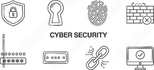 Illustration depicting various elements of cyber security including locks, passwords, and secure connections.