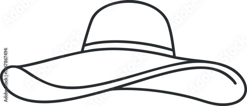 A minimalist line art illustration of a wide-brim sunhat, perfect for summer fashion.