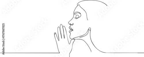 Minimalist line art illustration of a woman's profile with a serene expression and elegant gesture.