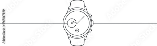 Minimalist illustration of a stylish wristwatch with a round dial and strap design.