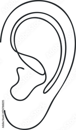 A minimalist line art illustration of a human ear showcasing its anatomical features.