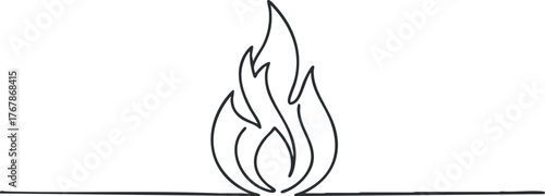 A simple outline illustration of a flame representing fire and energy in a minimalist style.