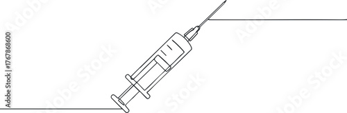 A detailed illustration of a syringe used for medical injections and vaccinations.