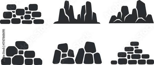 Collection of various rock formations and boulders in silhouette style suitable for nature illustrations.