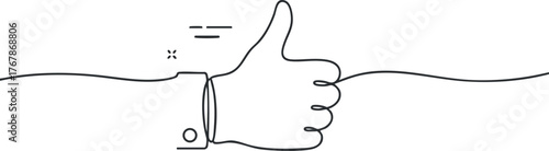 A simple line art illustration of a hand giving a thumbs up gesture for approval.
