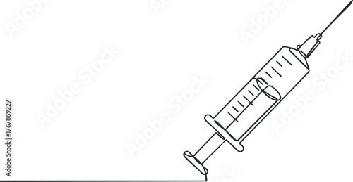 A simple line drawing of a syringe, commonly used in medical settings for injections.