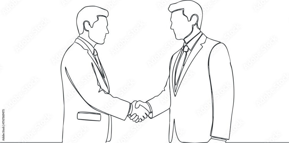 Fototapeta premium Two businessmen shaking hands to signify an agreement or partnership in a professional setting.