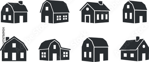 A collection of various house silhouettes showcasing different architectural styles and designs.