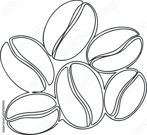 A minimalist line art illustration of coffee beans showcasing their unique shapes and details.