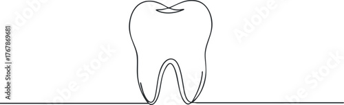 A minimalist line art illustration of a tooth symbolizing dental health and hygiene.