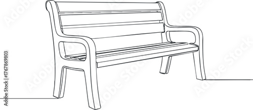 A simple outline drawing of a classic outdoor bench designed for parks and gardens.