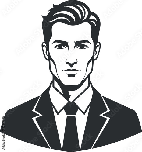 Stylized illustration of a confident businessman in a suit presenting a professional appearance.