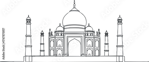 Line drawing of the Taj Mahal, a famous monument and symbol of love in India.