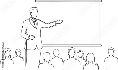 A business professional delivering a presentation to an engaged audience in a conference setting.